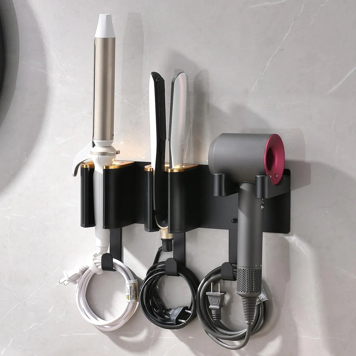 Wall Mount Hair Tool Organizer Black Gold Accents — product photo