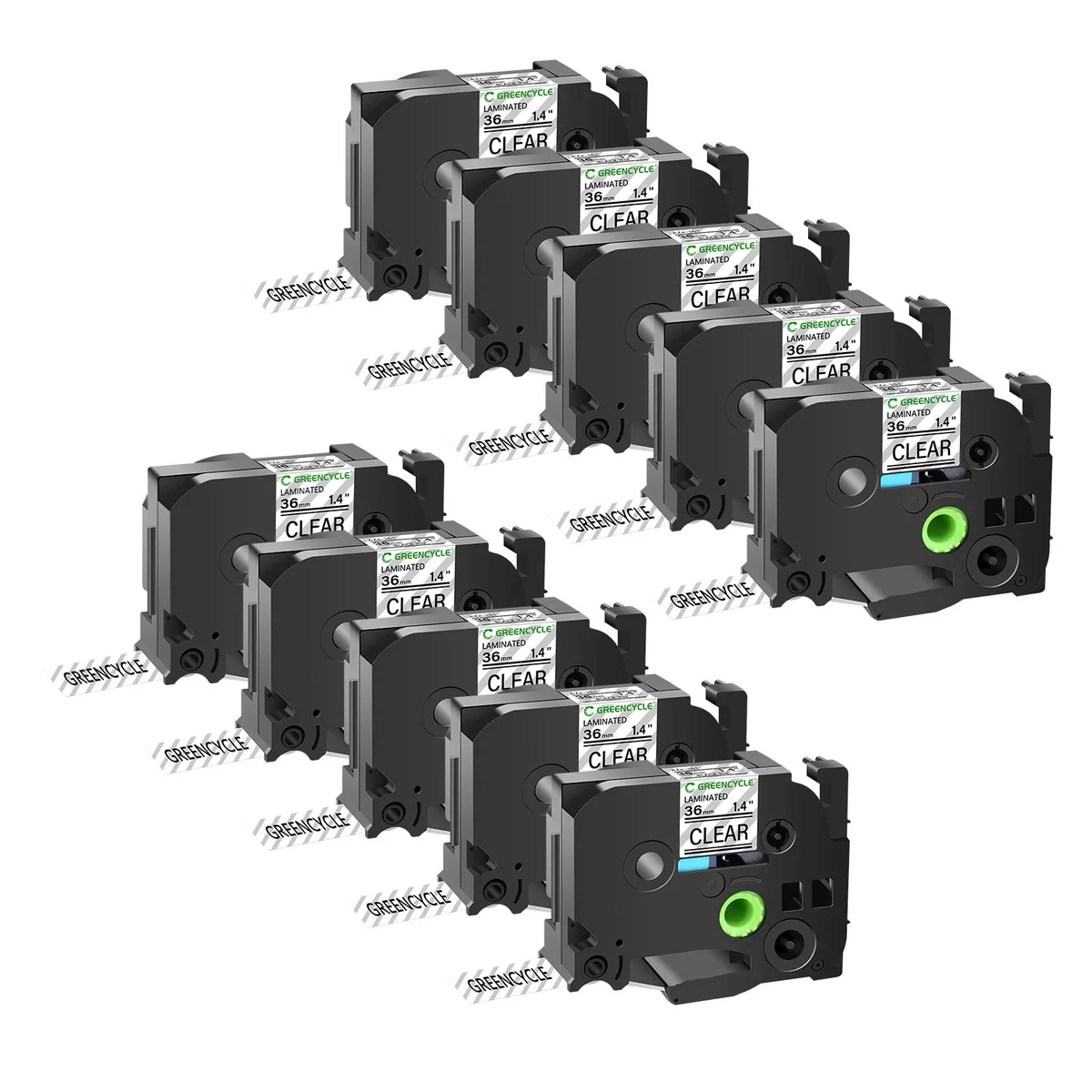 GREENCYCLE GREENCYCLE TZe-161 36mm Black on Clear Laminated Tape 20 Pack — product photo