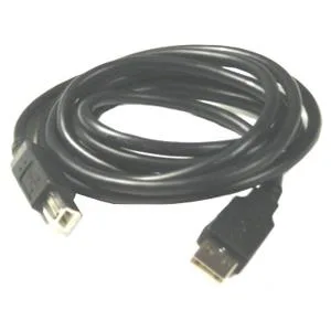 Black USB A to B cable ten feet long with standard connectors