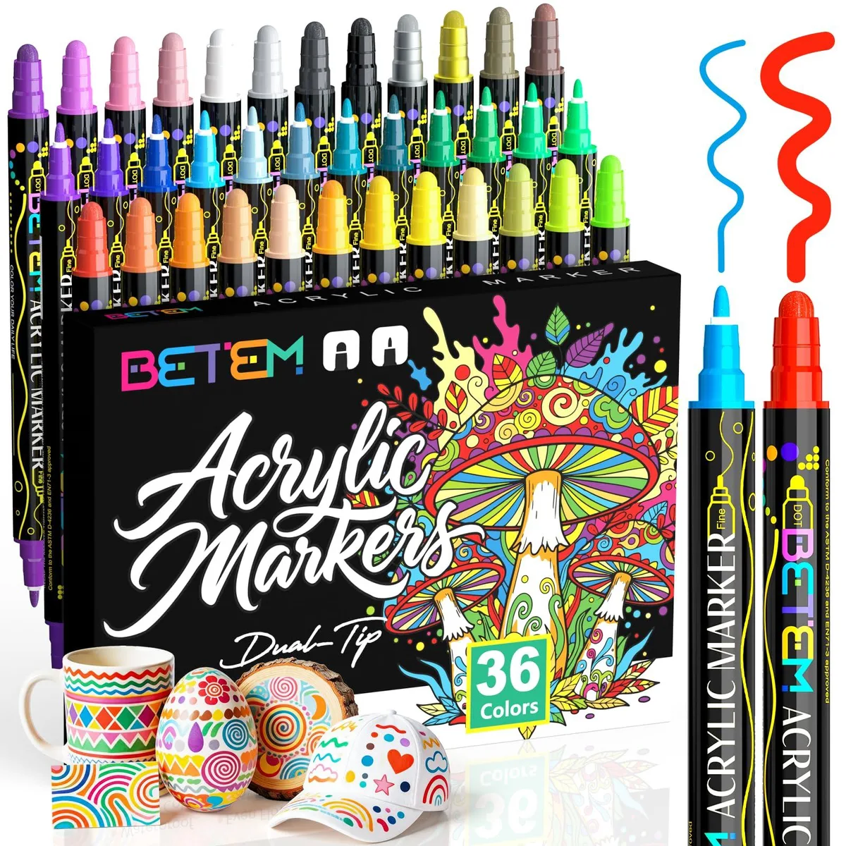  Betem 36DUAL-HH 36 Colors Dual Tip Acrylic Paint Markers — product photo