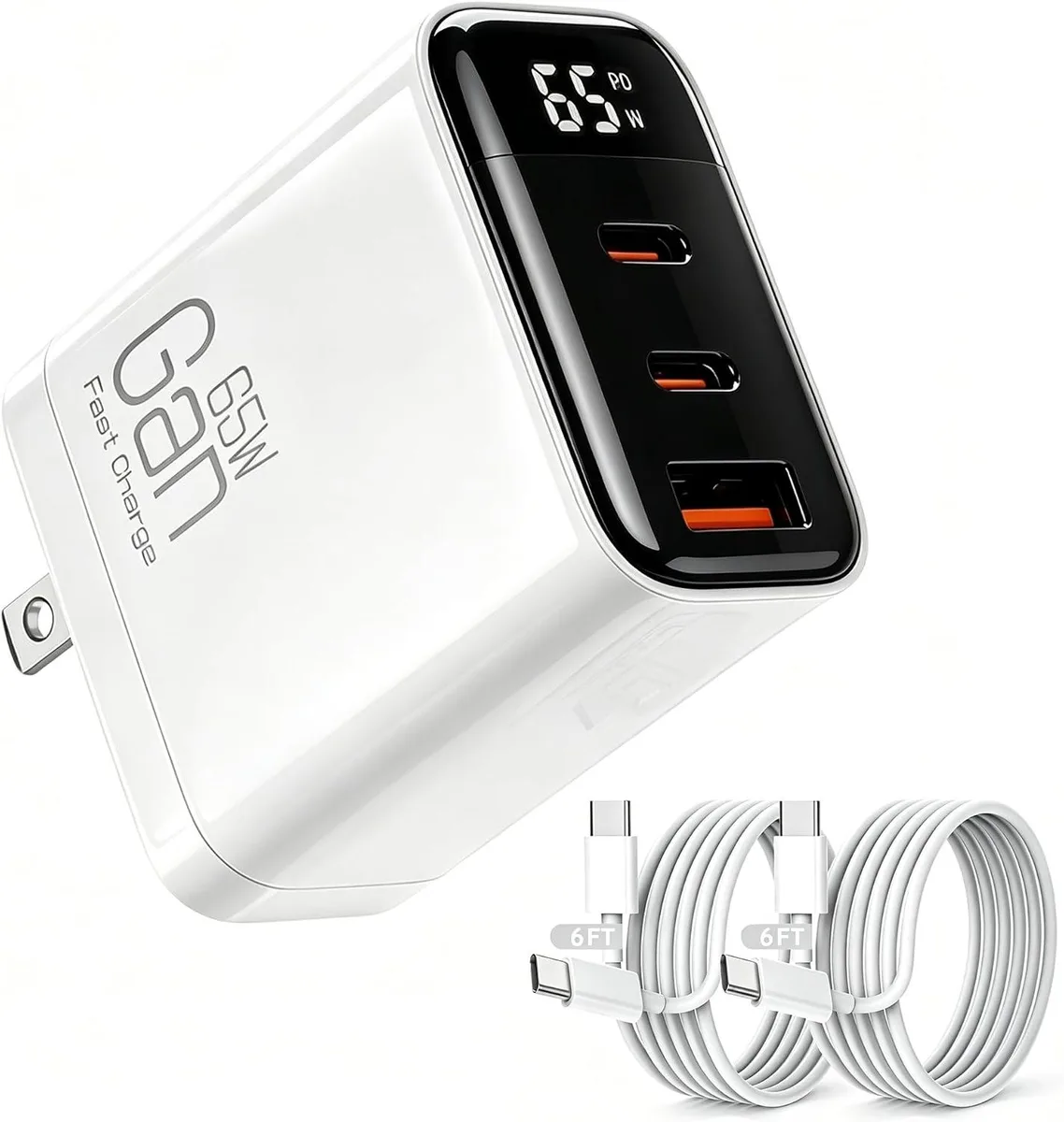 Elestur Elestur 65W USB-C GaN Charger with 2×6ft Cables — product photo