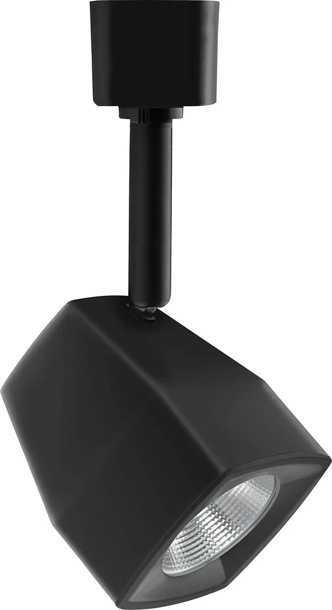 Two square black metal LED track heads with modern styling
