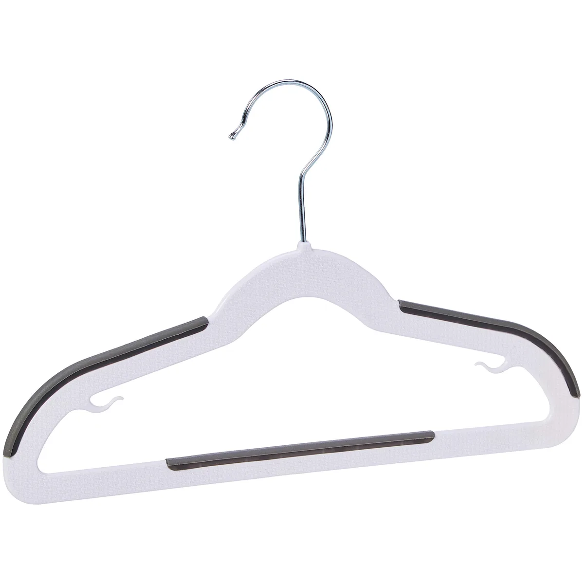 Thirty white and black plastic hangers in a pack