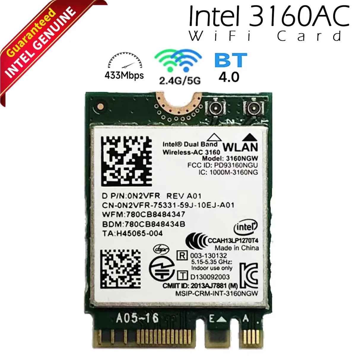 Intel Intel 3160NGW Wi-Fi 5 Bluetooth 4.0 M.2 2230 adapter — product photo