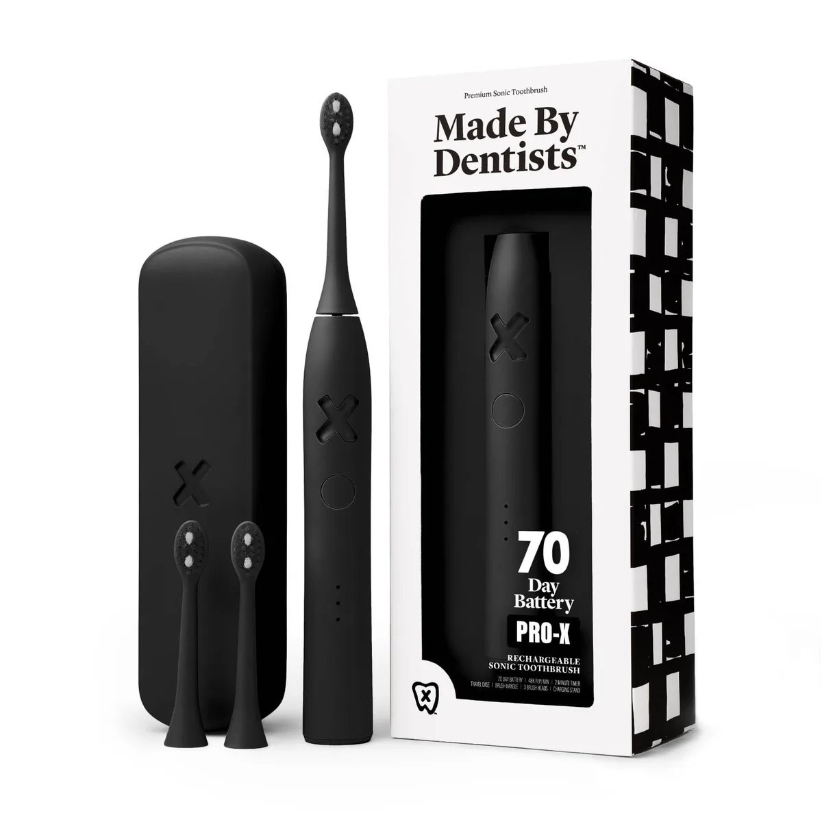 White sonic electric toothbrush with charging stand and travel case