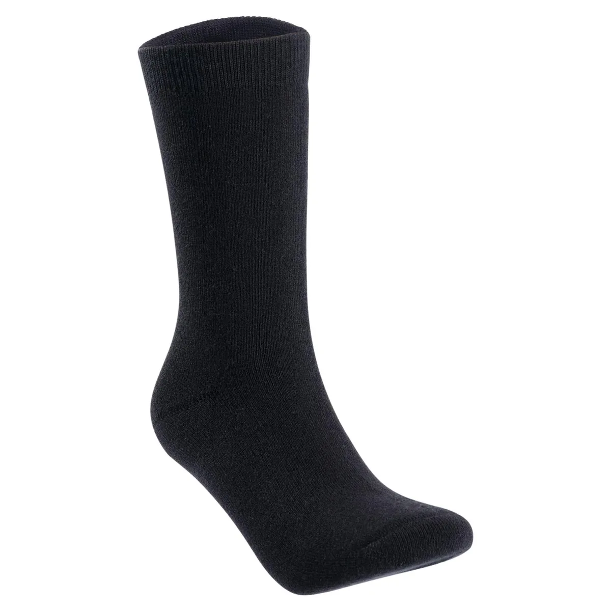 Black wool crew socks folded together showing ribbed cuffs and textured knit