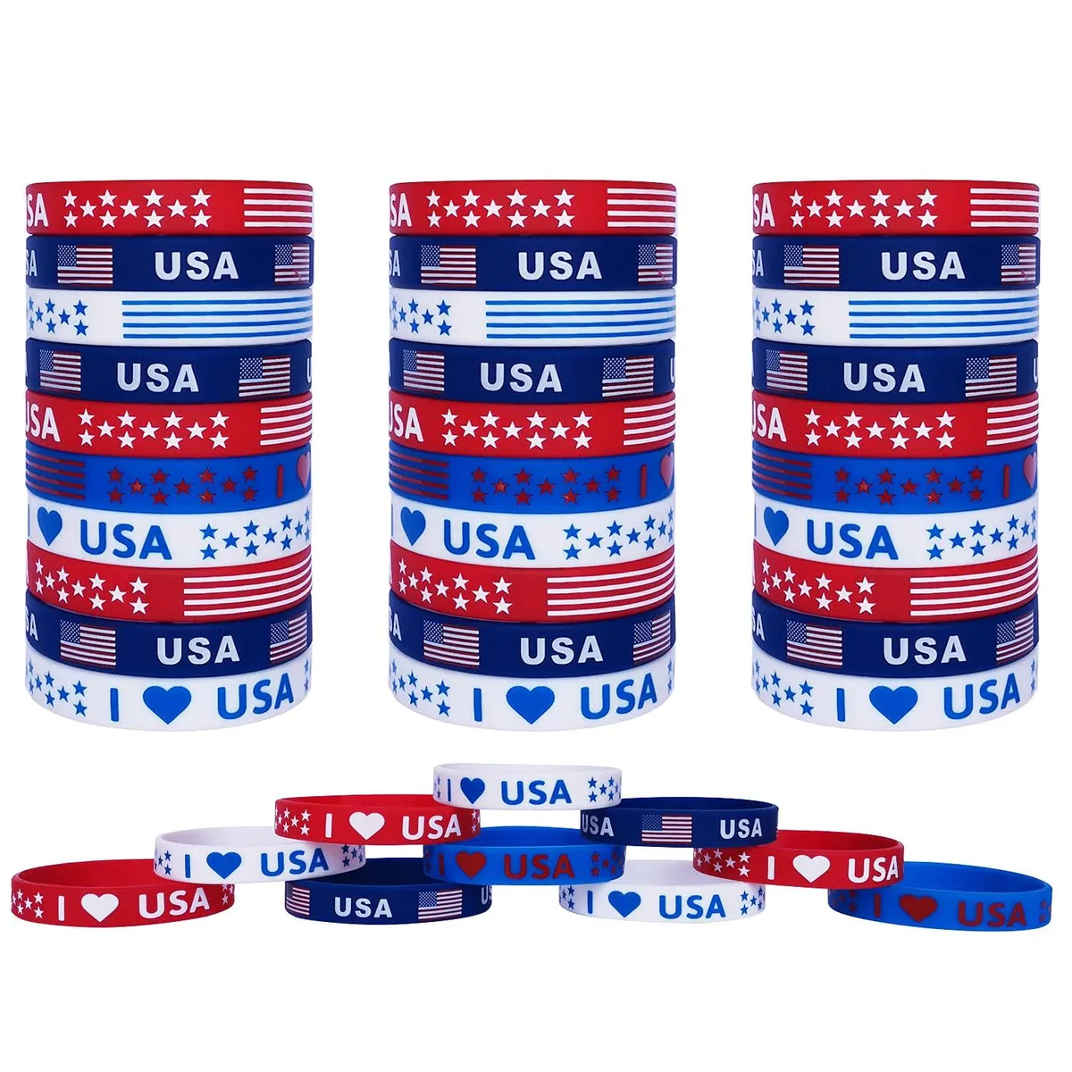  JAKADYUKS American Flag Silicone Bracelet 40Pcs — product photo