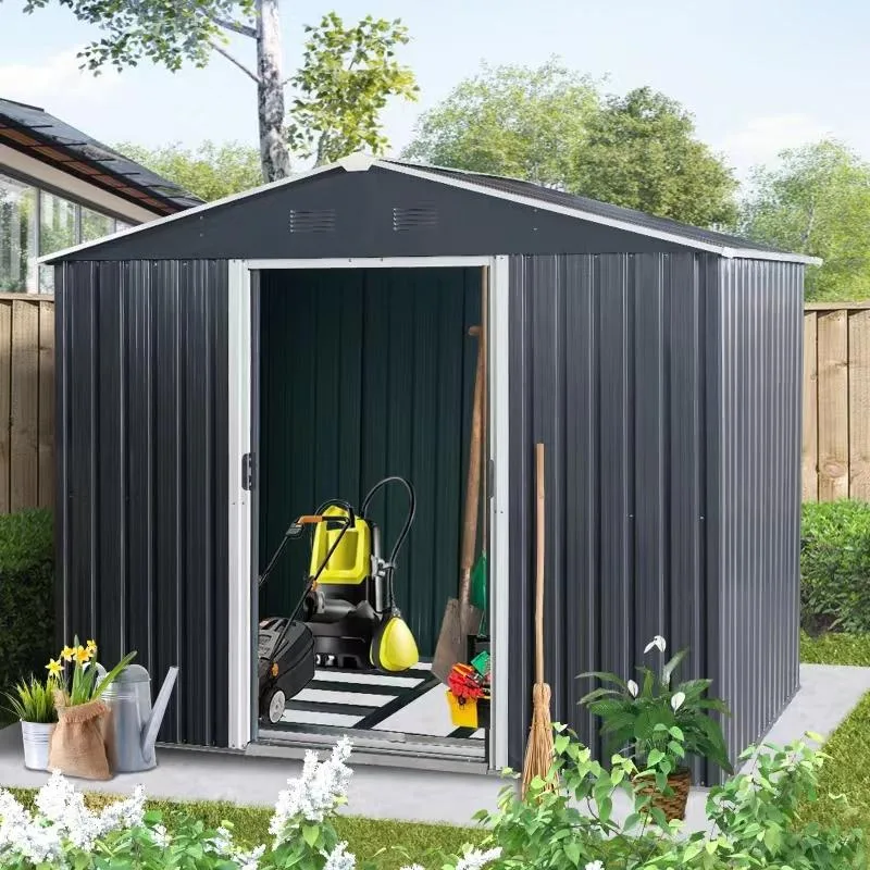 tuphen tuphen 8ft x 6ft Metal Storage Shed with Foundation, Black — product photo