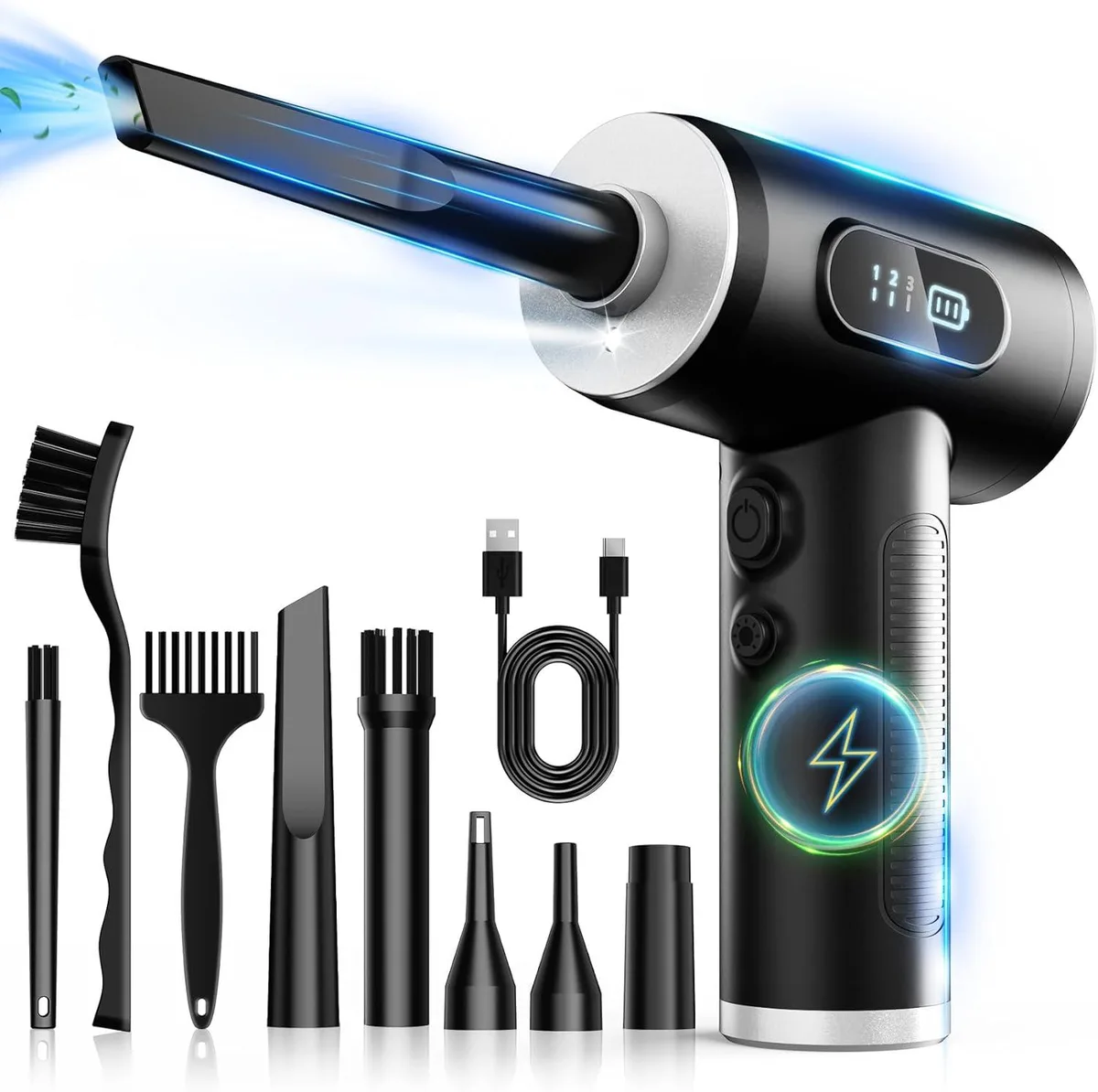 lelisten lelisten Compressed Air Duster 3 Gear 100000RPM LED Rechargeable Cordless (Black) — product photo