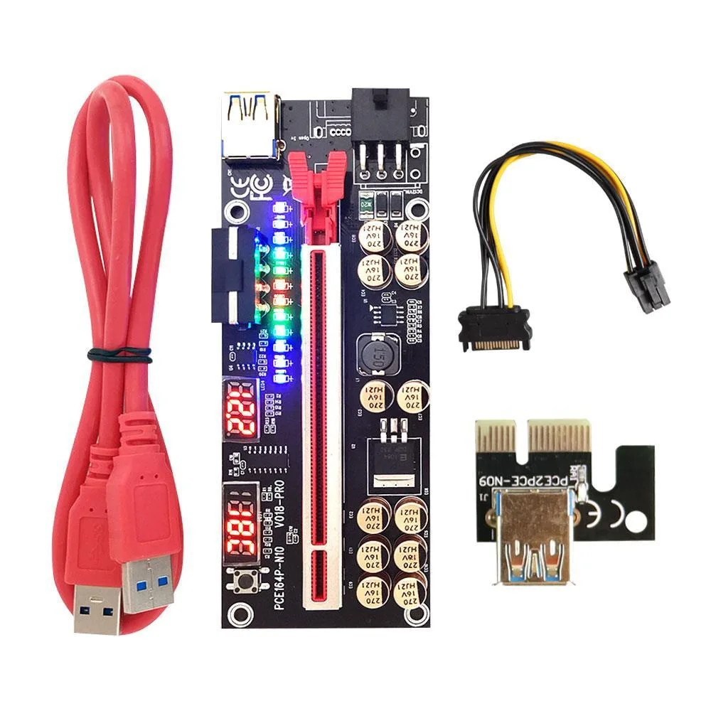 Ruth's sister Ruth's sister VER018 PRO PCI-E 1X to 16X riser with 12 LED temperature display 6pin power — product photo