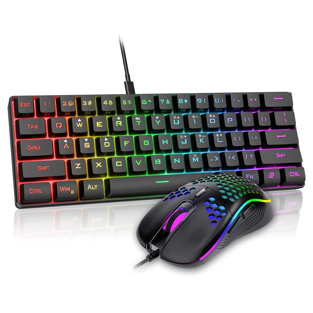  Redragon K62 60% Gaming Keyboard and Mouse Combo, 61 Keys, 7200 DPI, Black — product photo