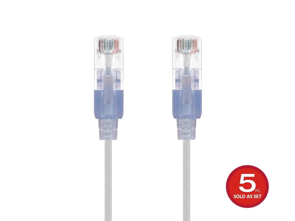 Monoprice Inc. Monoprice Inc. 129427 SlimRun Cat6A network ethernet cable 30AWG 2ft White 5-Pack — product photo