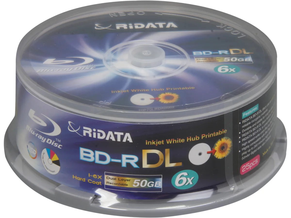 RITEK RITEK BDR-506-RDIWN-CB25 50GB 6X BD-R DL 25 pack blu-ray media — product photo