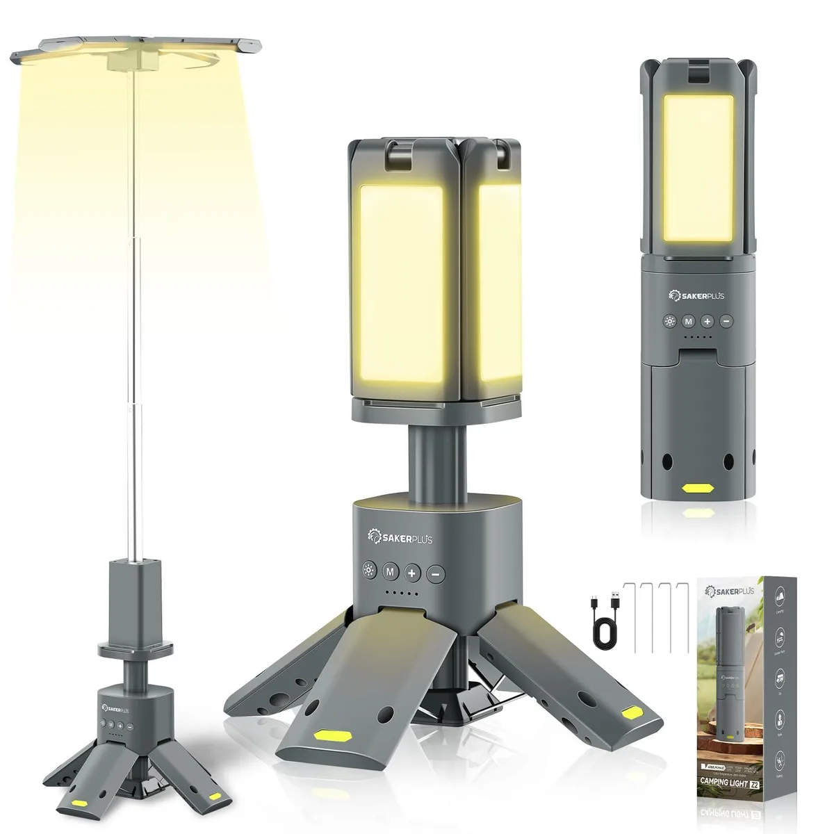Black telescopic LED lantern with magnetic base, extends to 110 cm