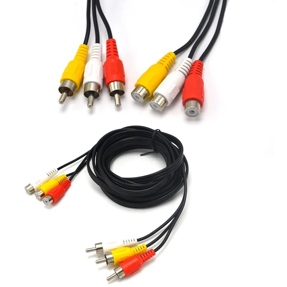 15 ft triple RCA male-to-female cable with yellow red white connectors