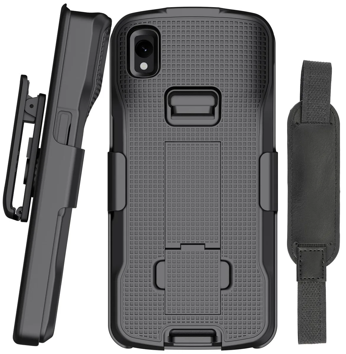 Nakedcellphone Nakedcellphone Kickstand Case + Belt Clip Holster + Hand Strap for Zebra TC22 TC27 Black — product photo
