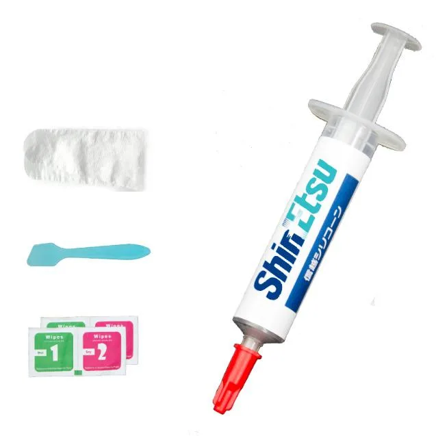 Small white syringe of Shin-Etsu 7868 thermal paste 2 g