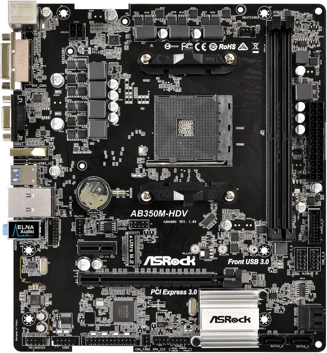 ASRock ASRock AB350M-HDV AM4 Micro ATX AMD motherboard 32GB DDR4 — product photo