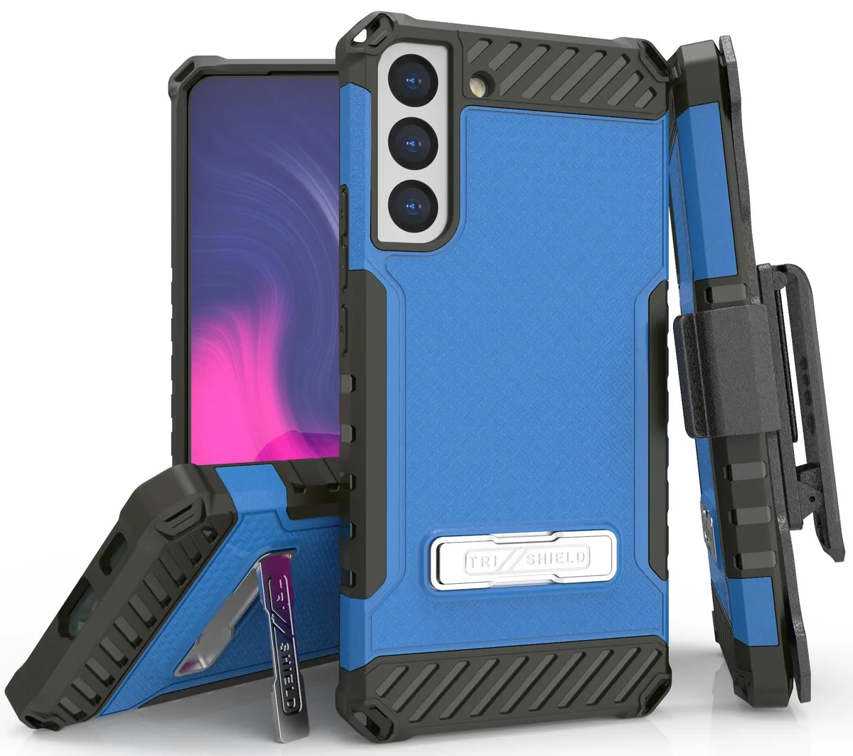 Nakedcellphone Nakedcellphone Tri-Shield Kickstand Case + Belt Clip Holster + Strap for Galaxy S22 Plus 5G Blue — product photo
