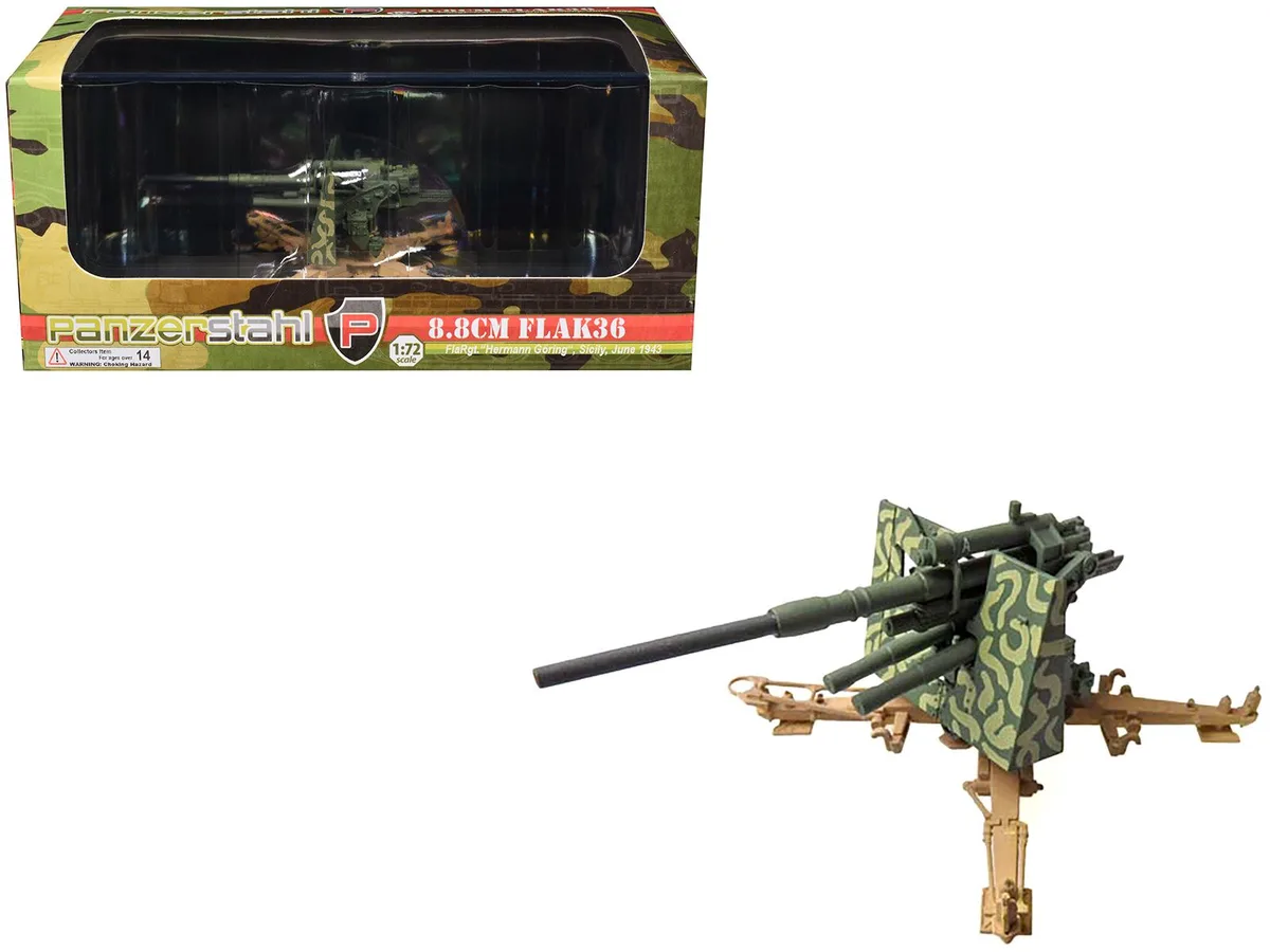 Panzerstahl Panzerstahl 8.8cm Flak36 Gun 1/72 Sicily 1943 hobby collectible — product photo