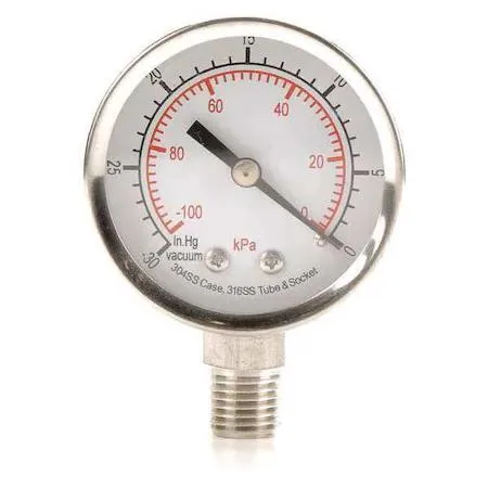 Value Brand Value Brand Commercial Vacuum Gauge 2 in +/-3-2-3% 304 Stainless Steel 1/4 in NPT — product photo