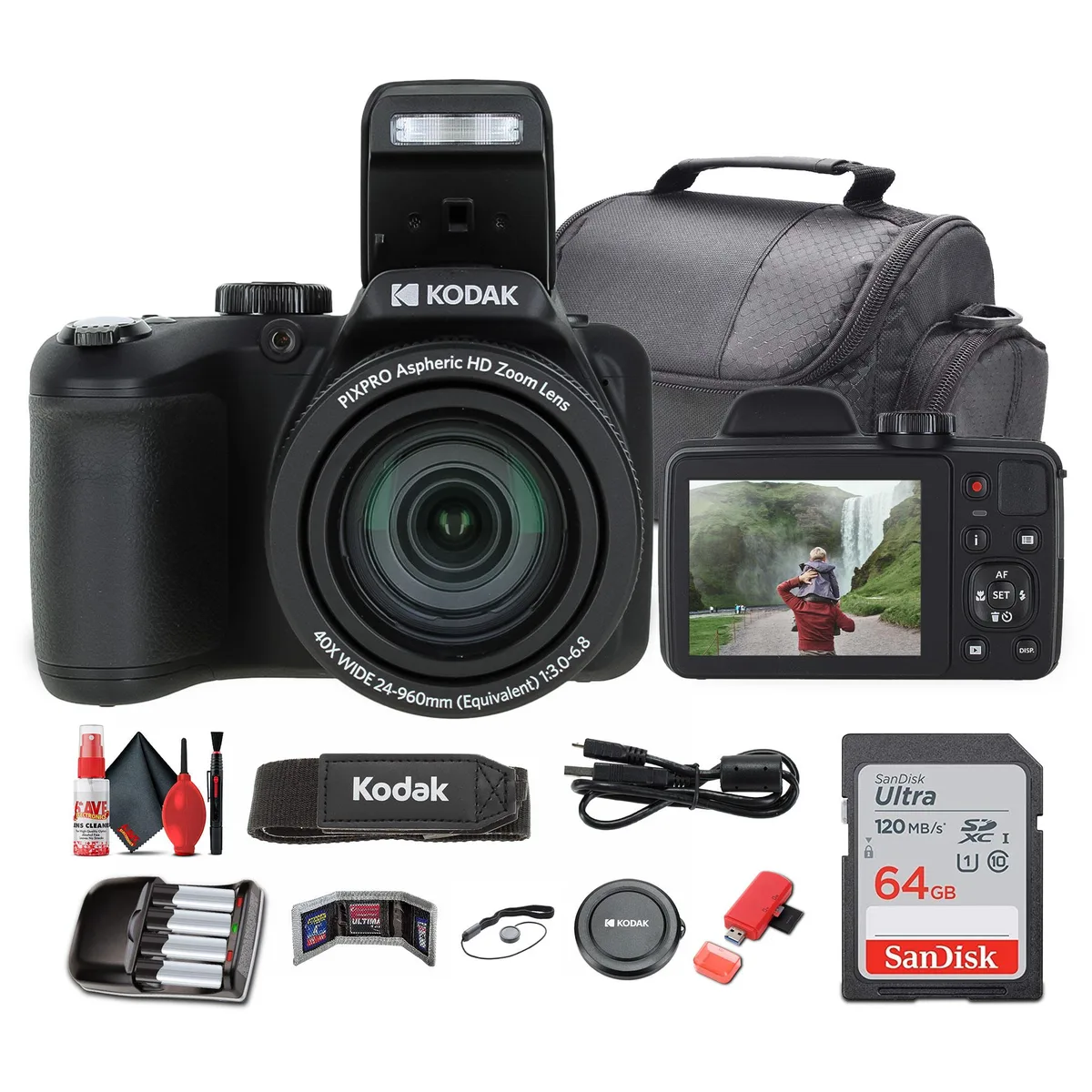 Kodak Kodak Pixpro AZ405 Camera Kit Black 40x Zoom 20MP 3.0" LCD 64GB Card — product photo