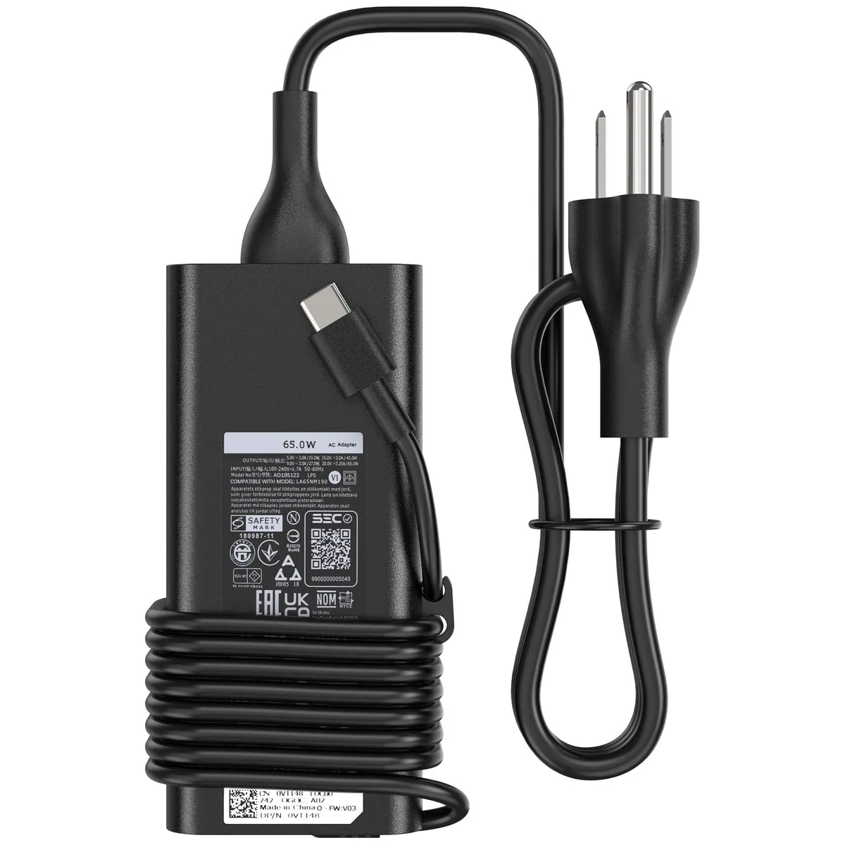 DELL AD195123 65W USB-C Laptop Charger 20V 3.25A Black — product photo