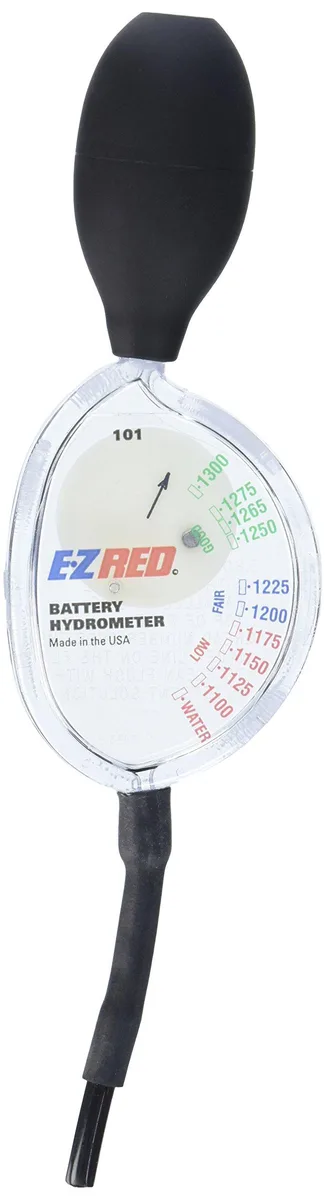 EZRED SP101 battery hydrometer, clear plastic body with scale, squeeze bulb and nozzle