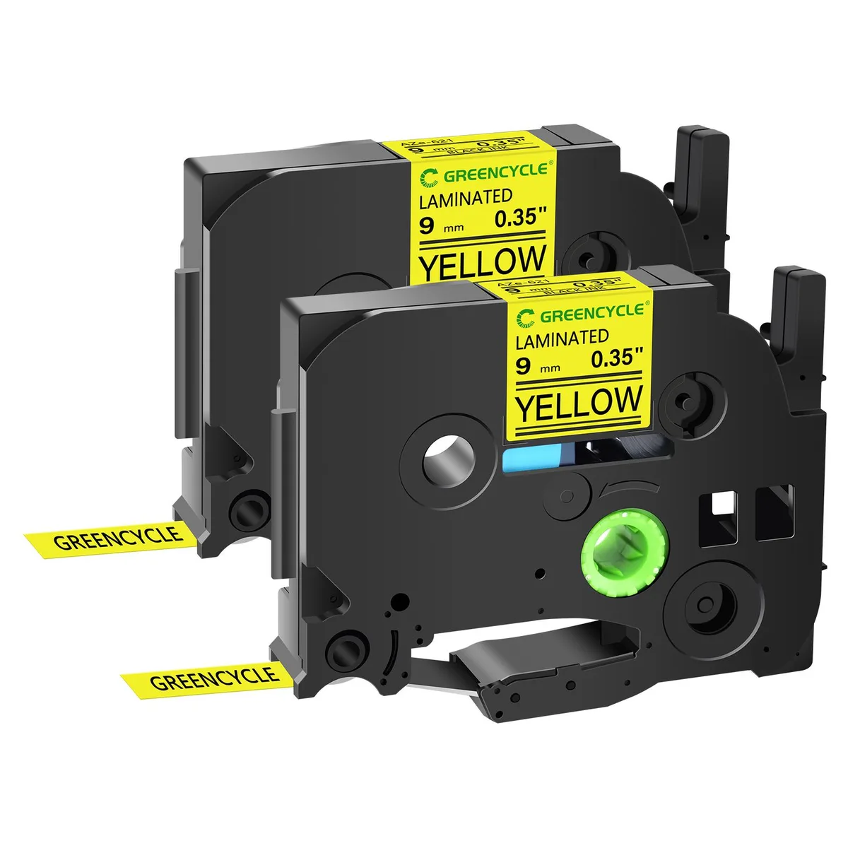 GREENCYCLE GREENCYCLE TZe-621 9mm 26.2ft Black on Yellow Laminated Tape 2 Pack labelmaker — product photo