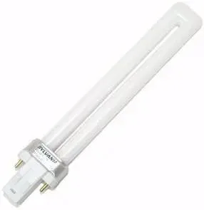 Four GX23 base compact fluorescent bulbs in soft white packaging