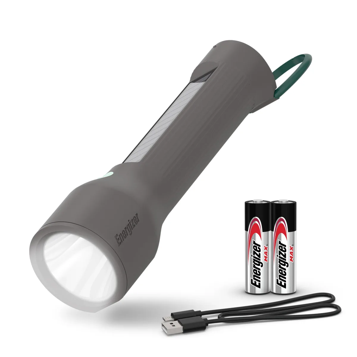 Energizer S-600 hybrid solar flashlight, multi-colour handheld body with solar panel and anti-roll design