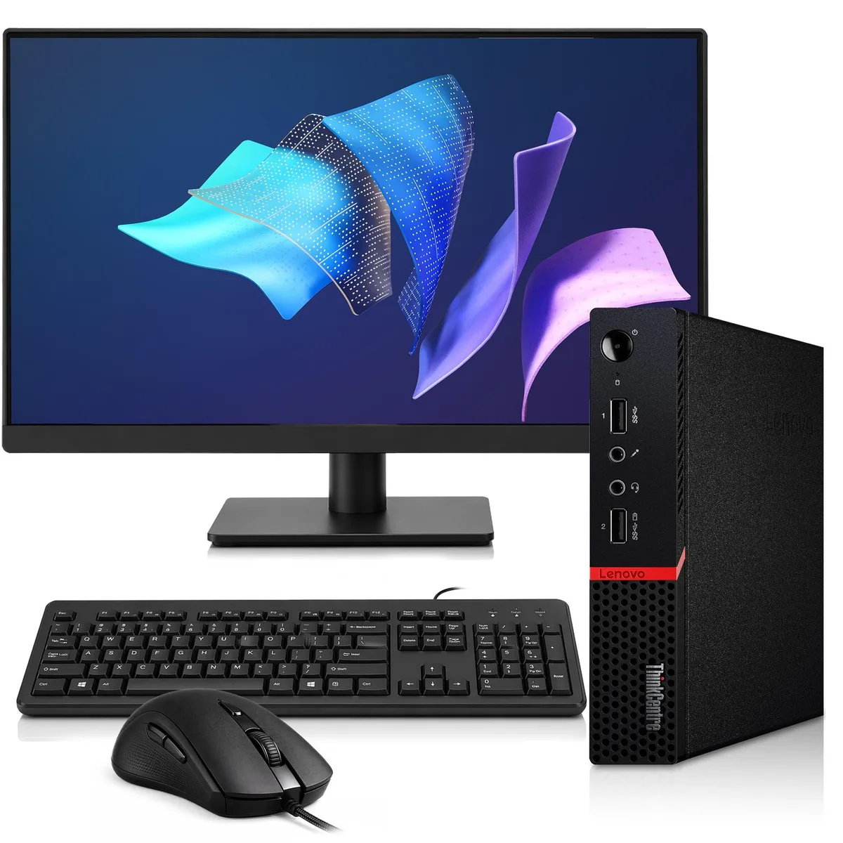 Lenovo Lenovo ThinkCentre M715q Mini PC AMD Pro A12-9800E 16GB DDR4 128GB SSD 24" Monitor Windows 11 Pro — product photo
