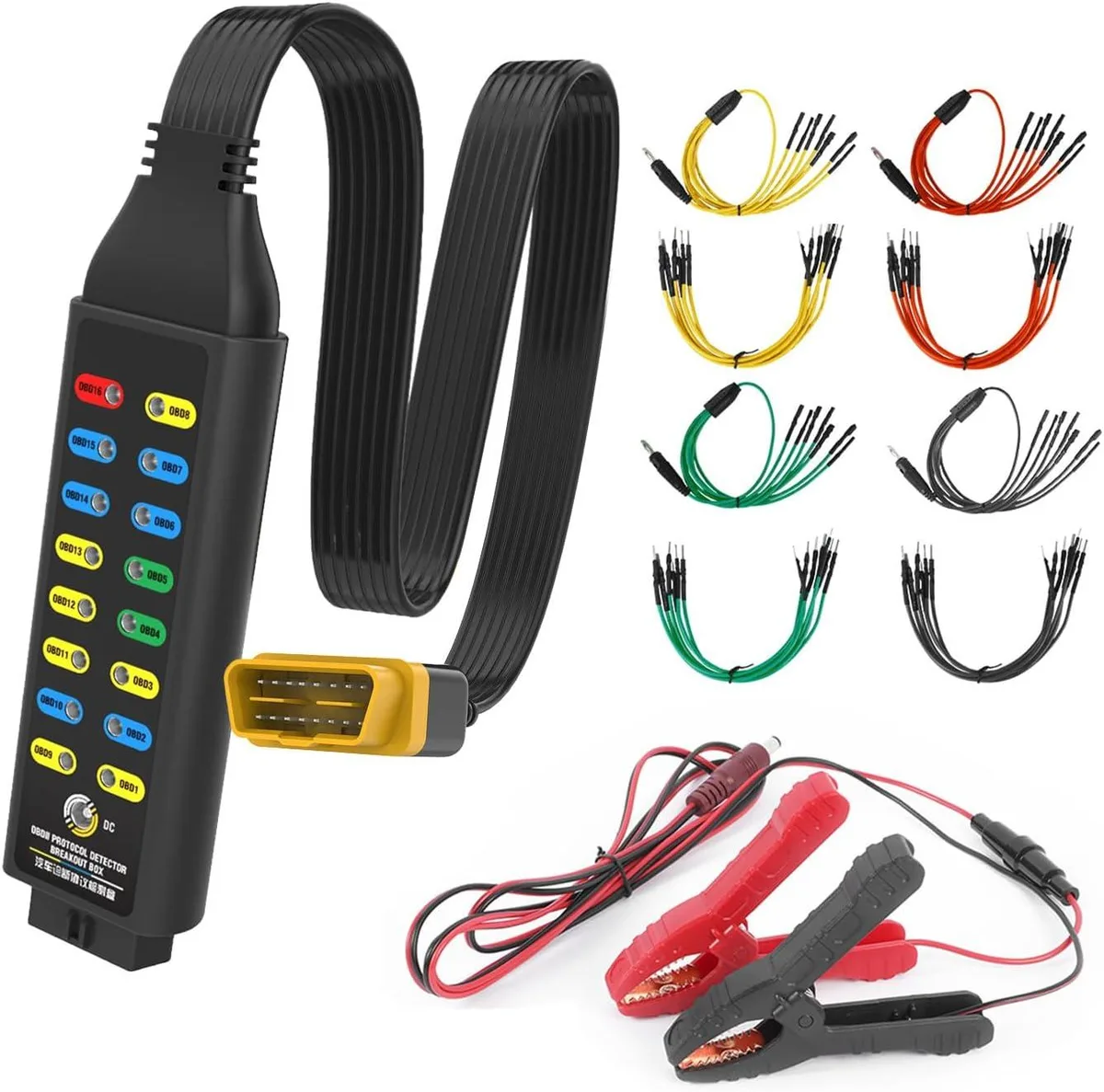 TAURKENAM TAURKENAM OBD2 Breakout Box 16-Pin CAN Detector with Jumpers Alligator Clips 4mm Banana Plug — product photo