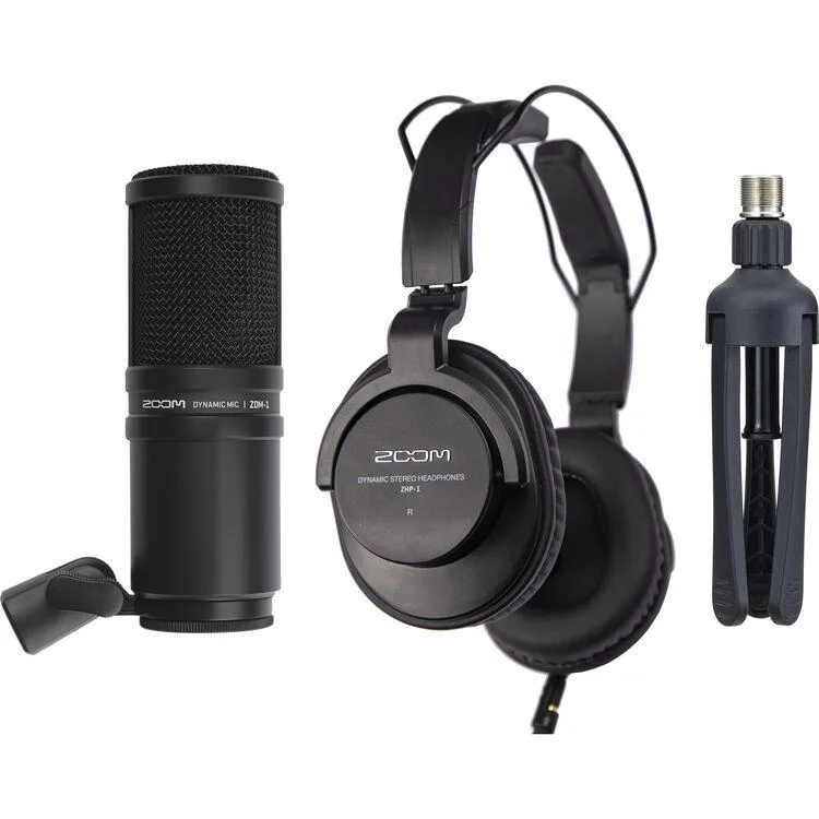 Zoom Zoom ZDM-1 Podcast Mic Pack with Headphones, Windscreen, XLR Cable, Tabletop Stand — product photo