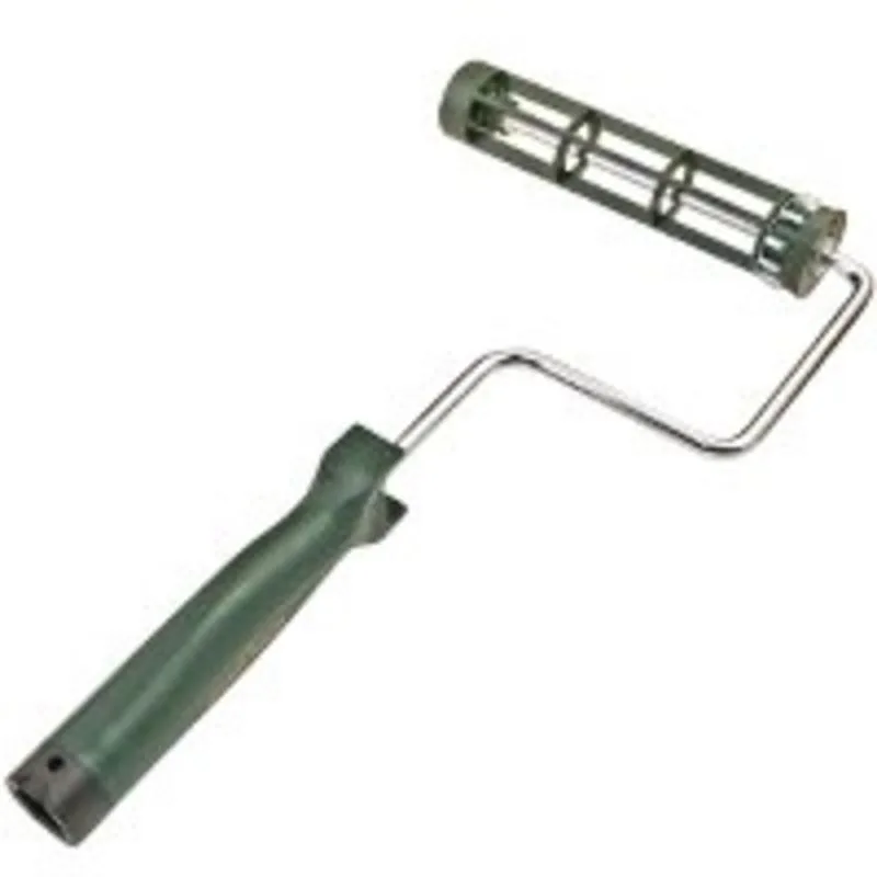 Green plastic threaded handle with galvanized steel cage frame, 14 1/2 in overall length