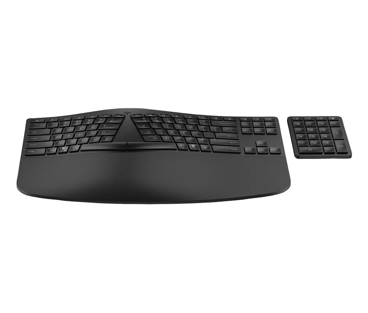 Black split ergonomic wireless keyboard with separate numeric keypad