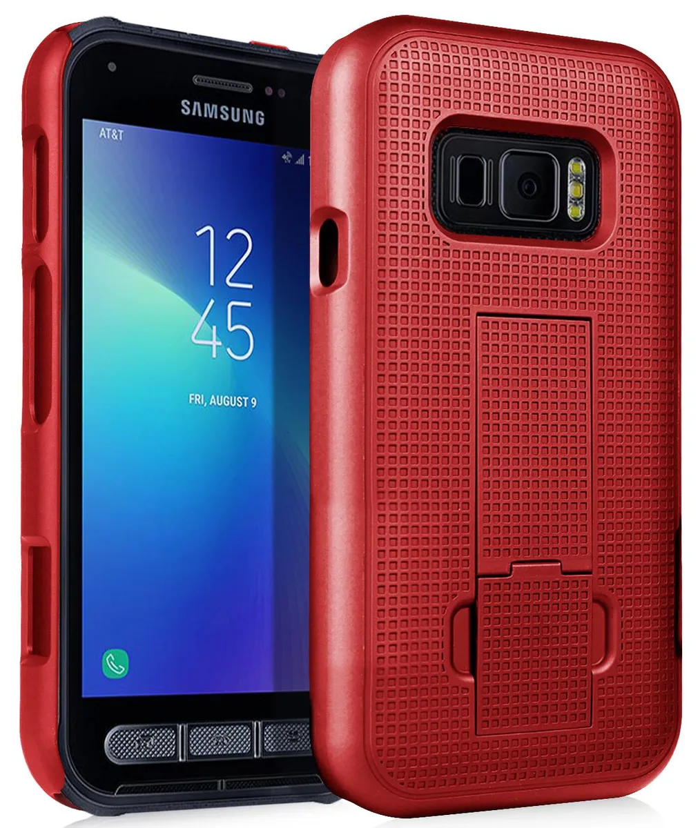 Nakedcellphone Nakedcellphone Ribbed Slim Case with Kickstand Red for Samsung Galaxy XCover FieldPro SM-G889A — product photo