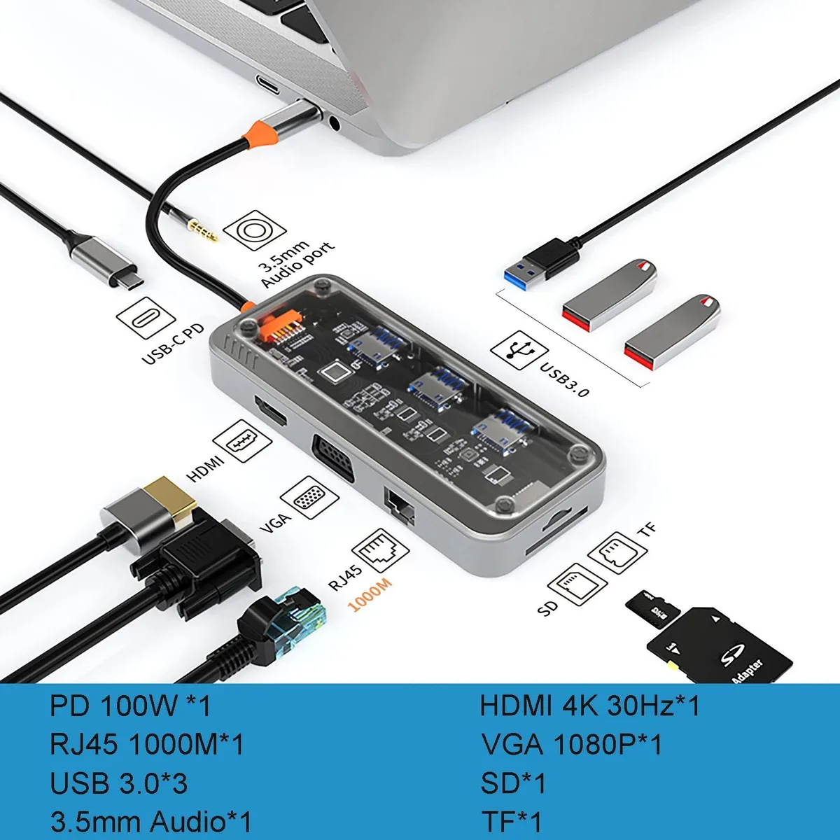 LUOM LUOM SW10V-Pro Transparent 10-in-1 Docking Station Gray — product photo
