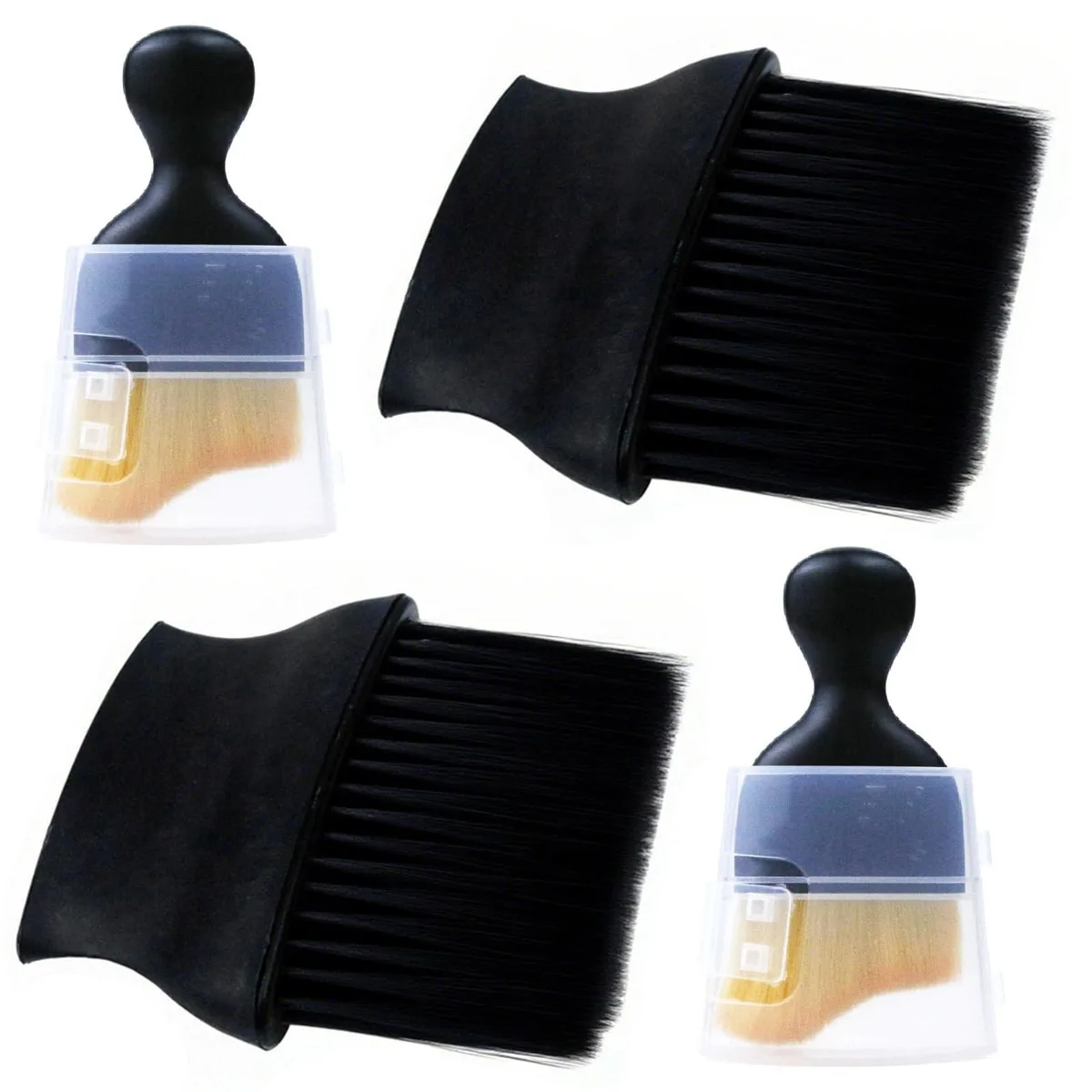 Four black interior dust brushes, two arc-shaped and two flat, soft PET bristles