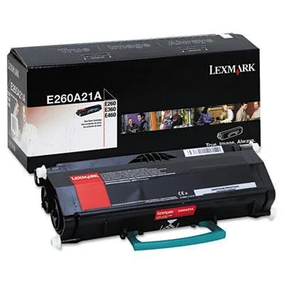 Lexmark E260A21A black toner cartridge in rectangular box