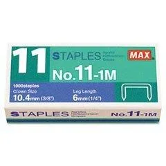 MAX USA CORP MAX USA CORP MXB111M No. 11 Mini Staples 0.25" Leg 0.38" Crown 1000/Box — product photo