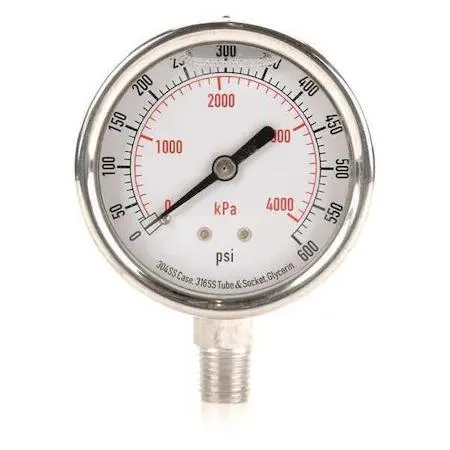 Value Brand Value Brand Pressure Gauge Liquid Filled 2-1/2 In 0-600 psi 304 Stainless Steel — product photo