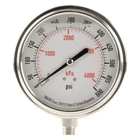 Value Brand Value Brand Commercial Pressure Gauge Liquid Filled 0-600 — product photo