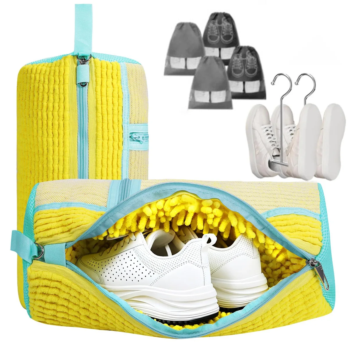  REAL HOME Innovations Shoe Washing Machine Bag Set 2PCS Yellow 360° Clean 7.1" 15.8"H — product photo