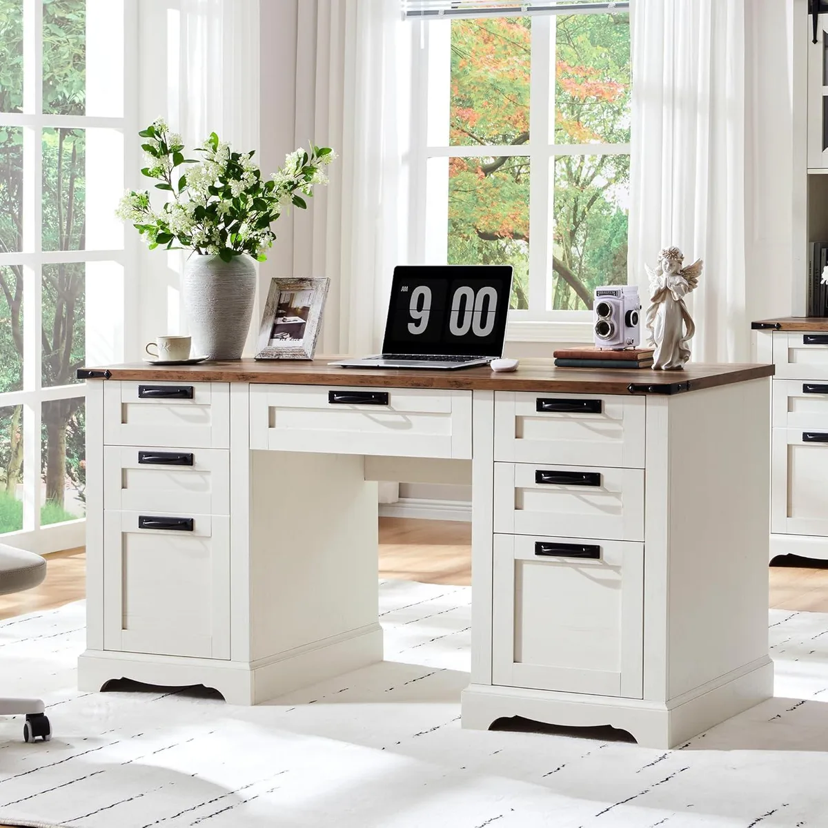 BFKK BFKK 60" Farmhouse Executive Desk Antique White office furniture — product photo