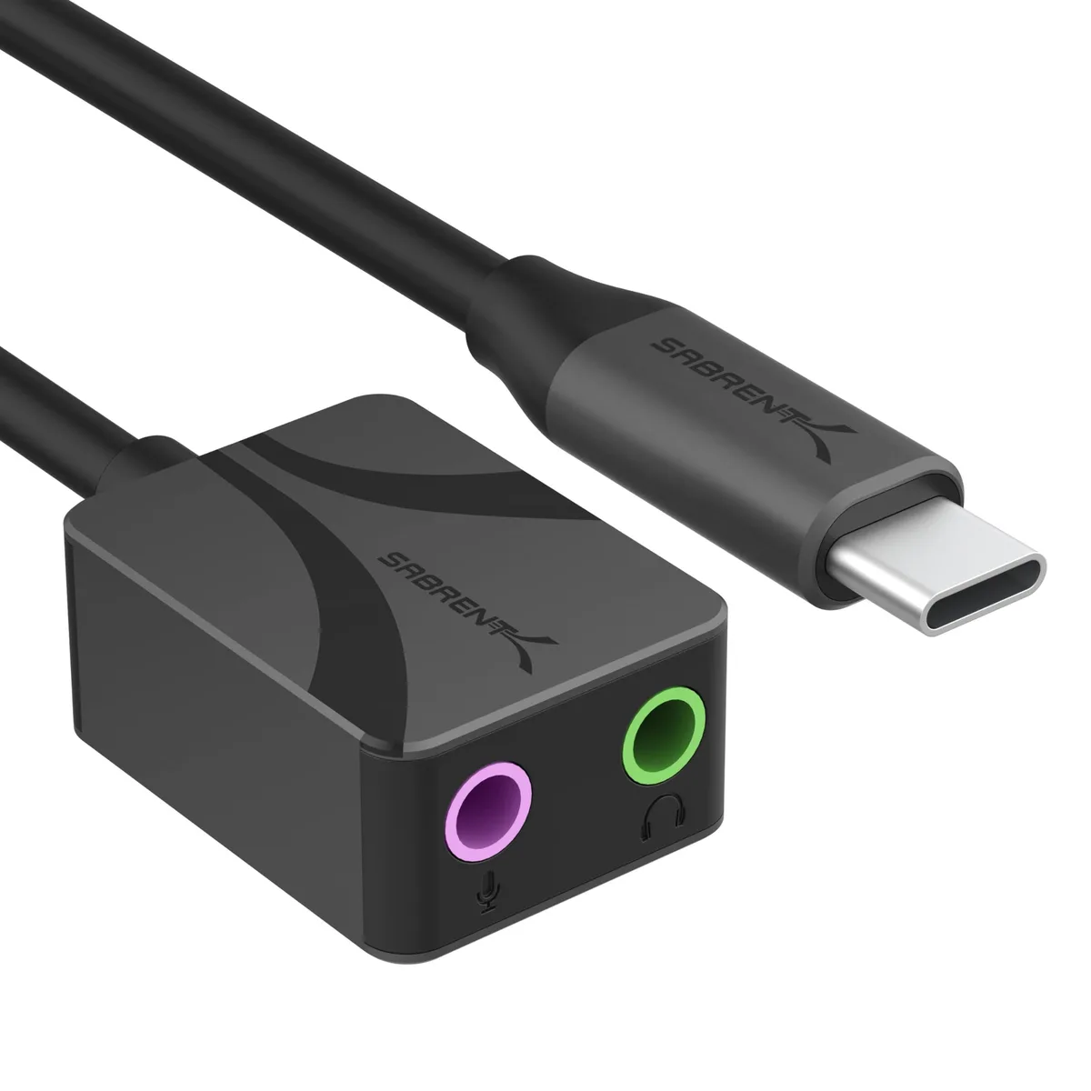  Sabrent AU-UCMA USB-C audio adapter 24-bit 96KHz 110dB white — product photo