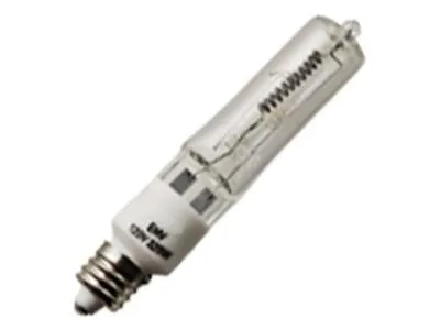 Clear glass halogen projector bulb with compact filament and bi-pin base