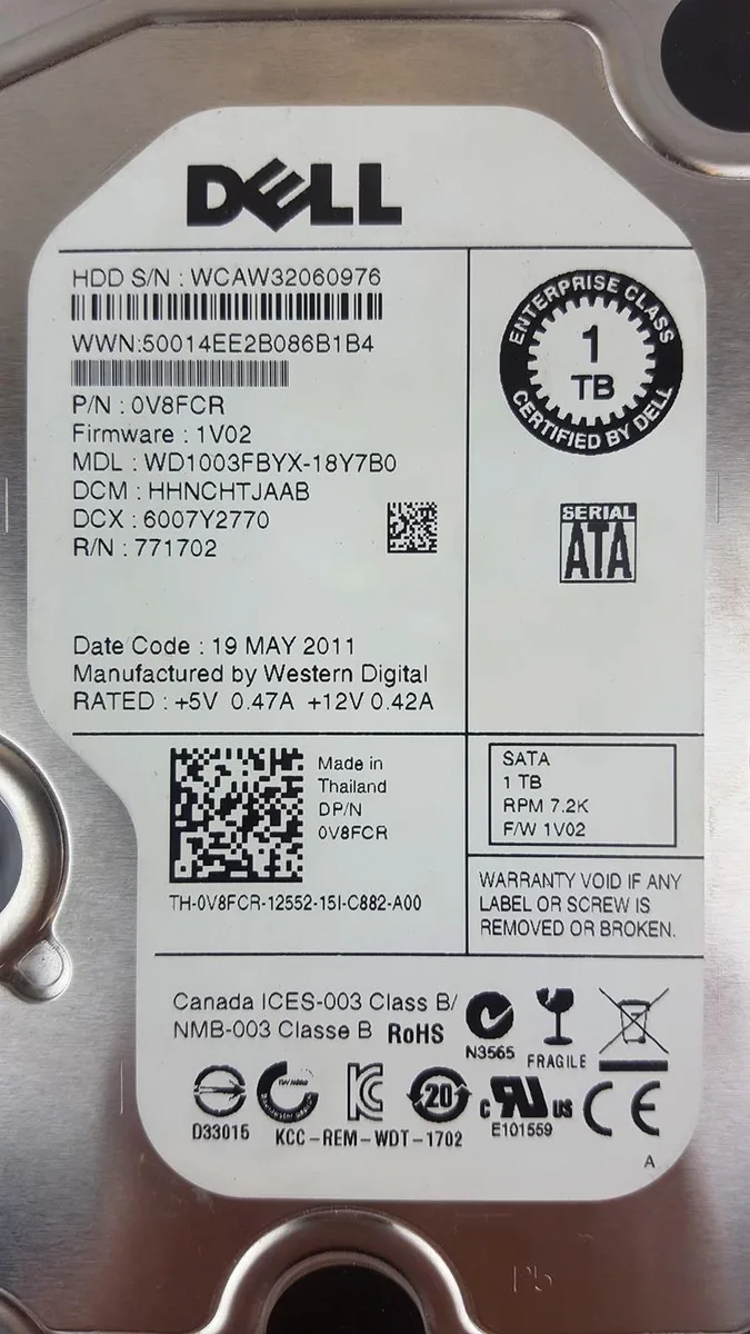 DELL DELL WD1003FBYX-18Y7B0 1TB 7.2K SATA 3.5" internal hard drive — product photo