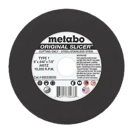 Metabo Metabo Slicer Cut-Off Wheel 6" .040 7/8" Arbor 60 Grit 10200 RPM — product photo