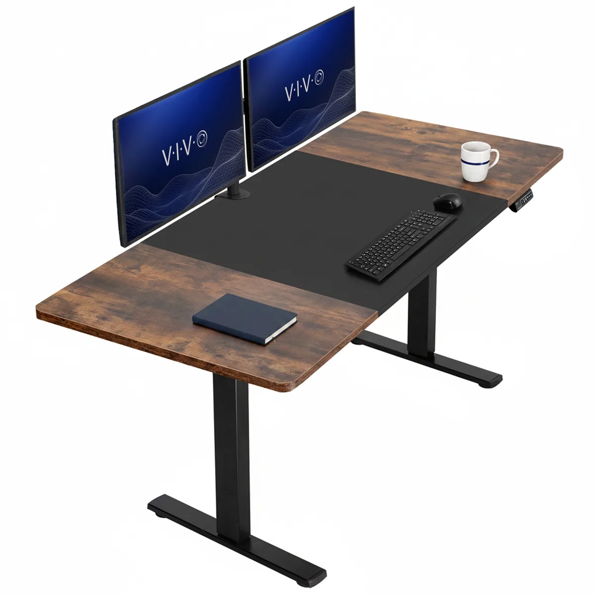 VIVO VIVO Electric 71 x 30 Desk Black Rustic Vintage Brown Top Black Frame office furniture — product photo